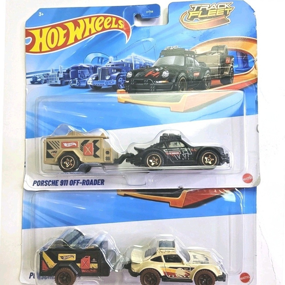 Hot Wheels Track Fleet Porsche 911 Off-Roader Black with Trailer HYT56 New